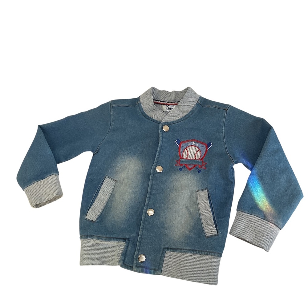 Baseball Theme Kids Denim Jacket Size 6